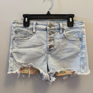 American Eagle Hi-Rise Shortie Denim Shorts Floral Pockets Size 4